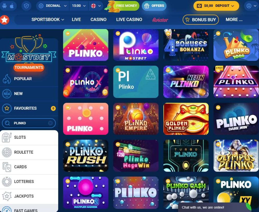 A Plinko különböző verziói a Mostbet kaszinó weboldalán